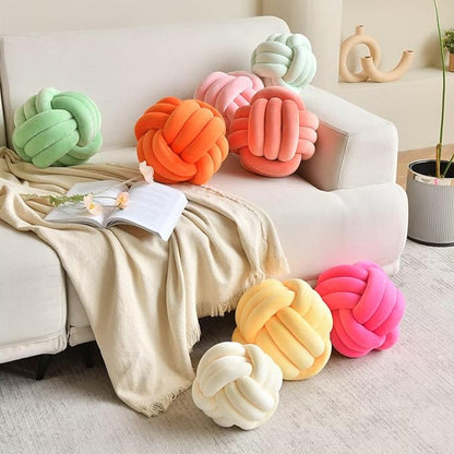 Decorative Throw Knot Pillow Ball for Home Chair Sofa Couch Bed Aesthetic Round Velvet Knotted Pillow Cushion (Hot Pink, 8inches)