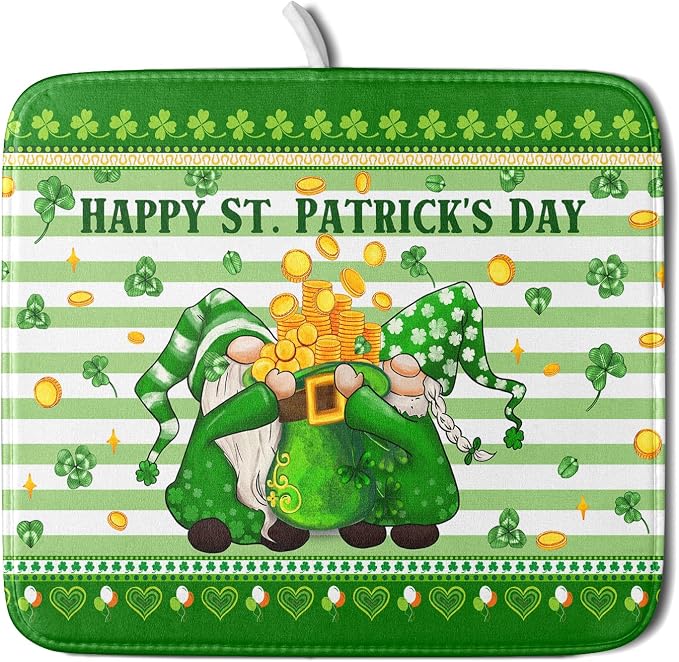 Shamrock Gnome Dish Drying Mat Coin Clover Dishes Fast Dry Mat 16x18 inch by Giwawa