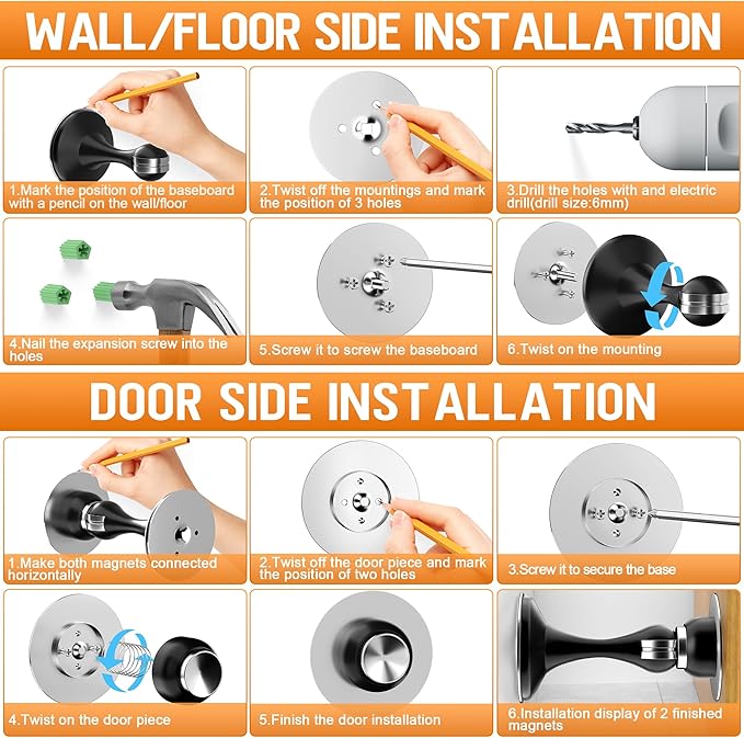 Crosize Magnetic Door Stoppers 2 Pack, Stainless Steel Door Catch - Image 6
