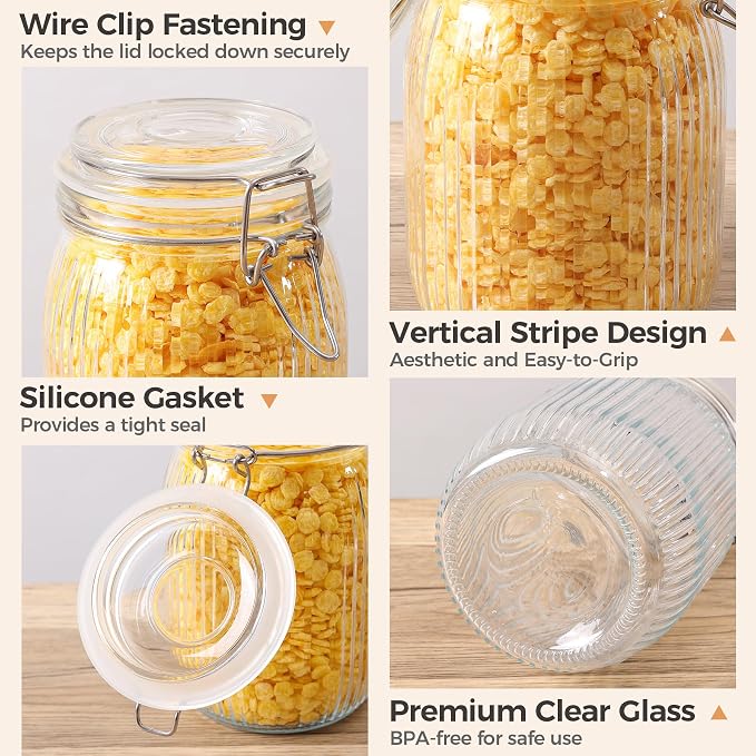 ComSaf Airtight Glass jar with lid 37oz Set of 3, Glass Storage Containers with - Image 3