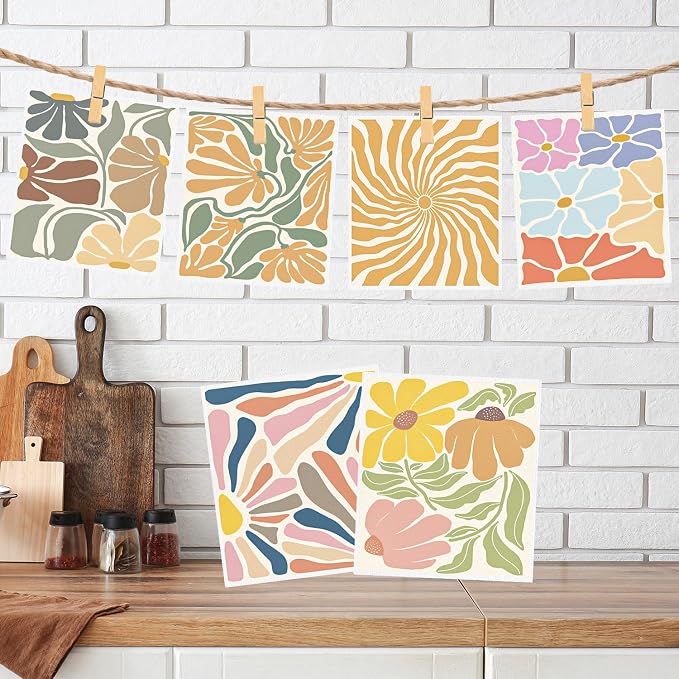 Boho Floral Swedish Dishcloths for Kitchen, Reusable Absorbent Cellulose Sponge - Image 5