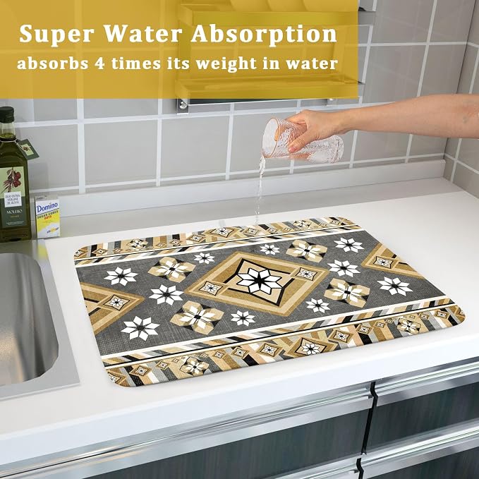 Boho Yellow Gray Aztec Dish Drying Mat - Image 7