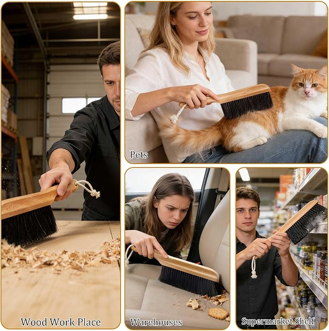 BFWood Horse Hair Hand Broom, Woodworking Bench Cleaning Brush, Fireplace Dust - Image 7