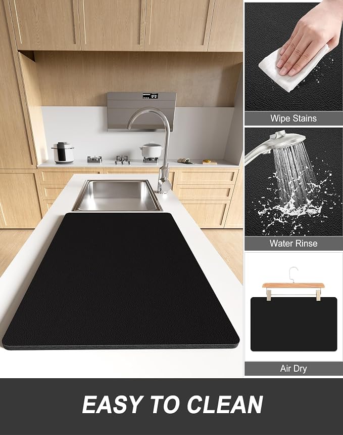 Rnivvi Dish Drying Mat for Kitchen Counter, XL 15 x 24" Super Absorbent Drainer - Image 6