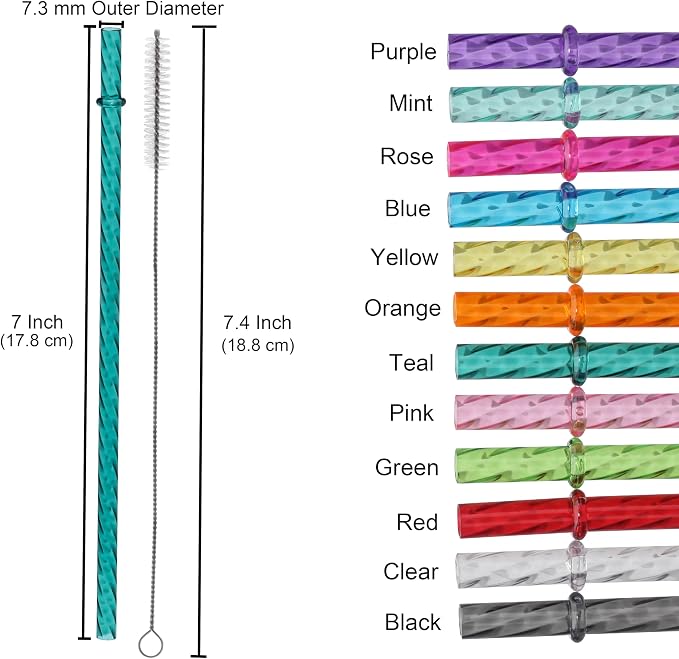 Dakoufish 7 Inch Reusable Clear Plastic Swirl Drinking Straws - Image 2