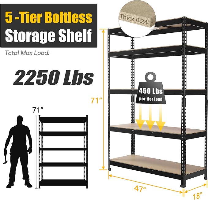 PrimeZone Heavy Duty Adjustable 5 Tier Garage Storage Shelves - Image 3
