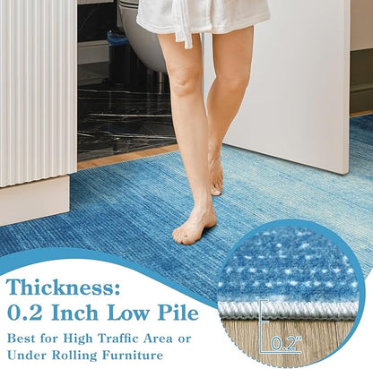 Wonnitar Modern Ombre Round Kids Rug 4ft, Washable Blue Bedroom Circle Area Rug, Non-Slip Soft Bathroom Throw Carpet, Non-Shedding Gradient Low Pile Kids Rugs for Bedside Entry (Blue, Round 4ft)