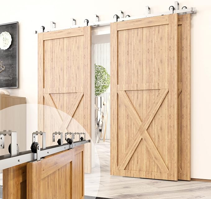 Homacer Brushed Nickel Double Track U-Shape Bypass Sliding Barn Door Hardware by HOMACER