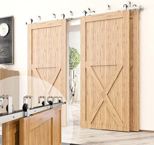 Homacer Brushed Nickel Double Track U-Shape Bypass Sliding Barn Door Hardware by HOMACER