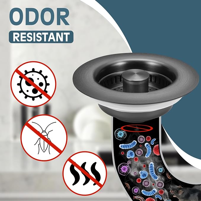 Kitchen Sink Drain Strainer 3 in 1, 304 Stainless Steel Pop Up Sink Stopper - Image 4