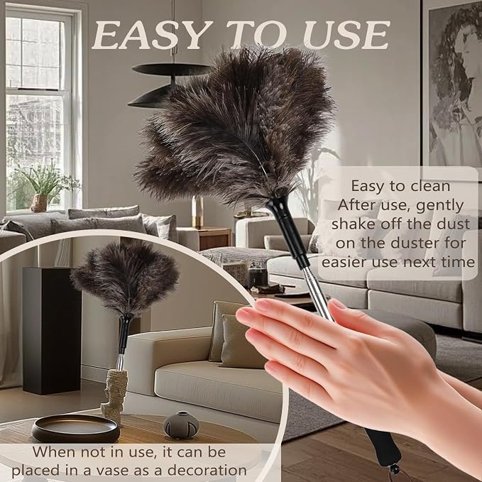 Telescopic Ostrich Feather Duster, 59-inch Naturally Fluffy Long-Handled - Image 3