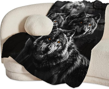 Wolf Throw - Animal Fleece Blanket for Girls, Women, Men & Boys - Soft, Warm & Cozy - 50"x40"