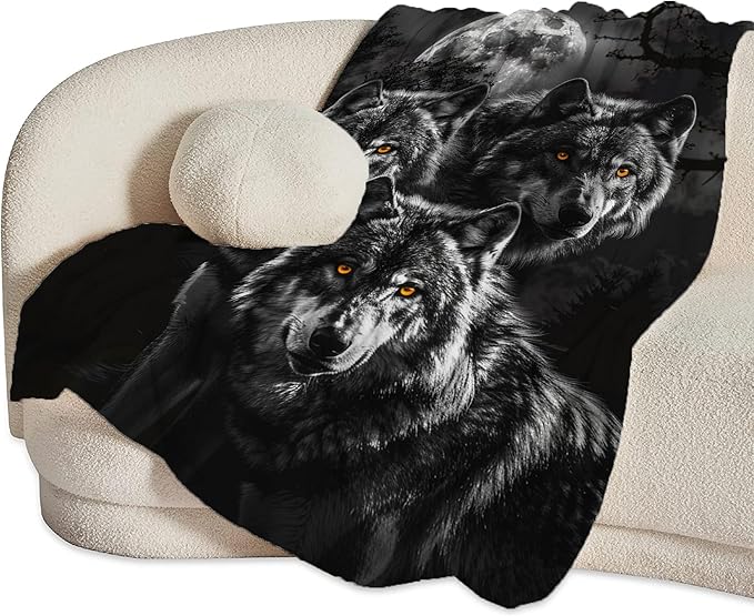 Wolf Throw - Animal Blanket for Girls, Women, Men & Boys - Soft, Warm, Cozy Fleece Blanket for Couch, Sofa, Bed - 60"x50"