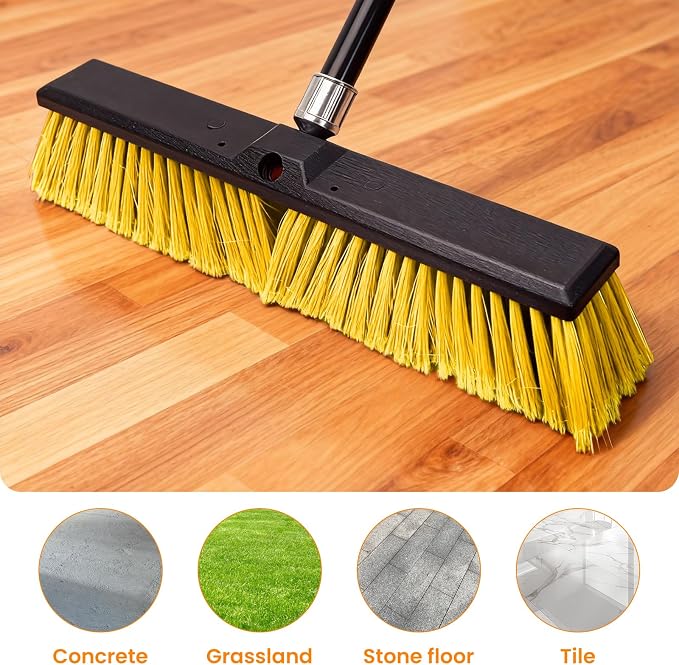 18 Inches Push Broom Outdoor，Commercial Broom Brush，Stiff Bristle Brush - Image 2