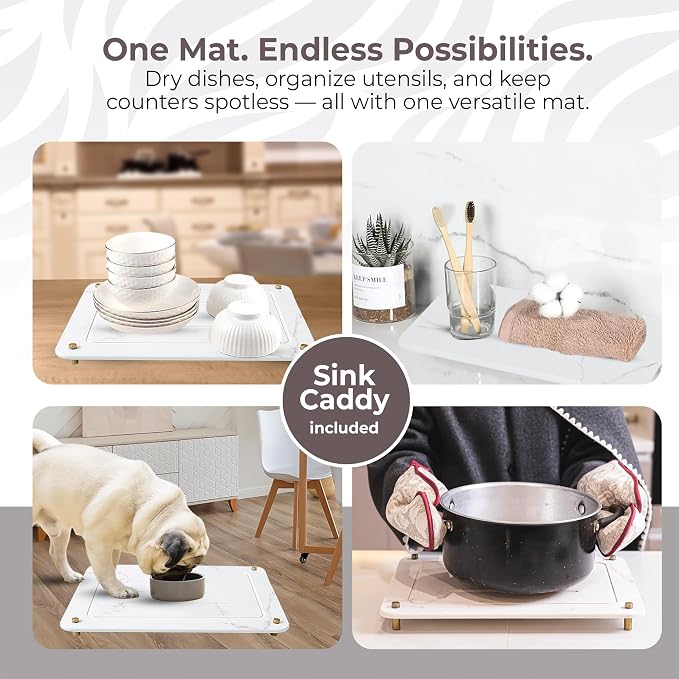 Stone Drying Mat for Kitchen Counter + Sink Caddy | 15.7"x11.8" Diatomaceous - Image 5