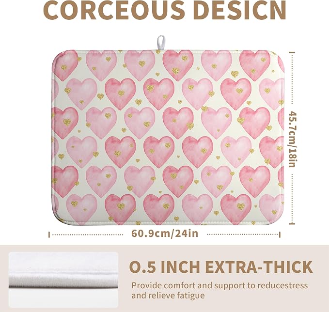 Valentines Dish Drying Mat Valentine Dishes Drying Pad Pink Golden Heart Love - Image 5