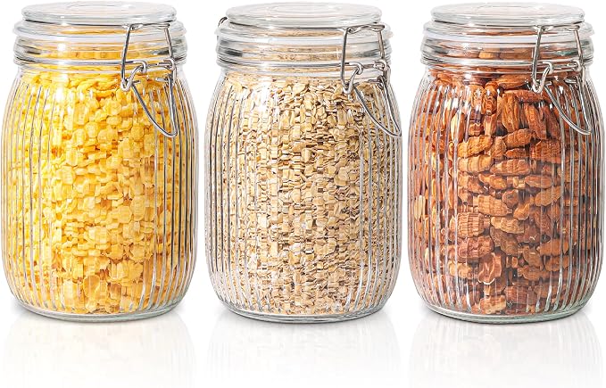 ComSaf Airtight Glass jar with lid 37oz Set of 3, Glass Storage Containers with by ComSaf