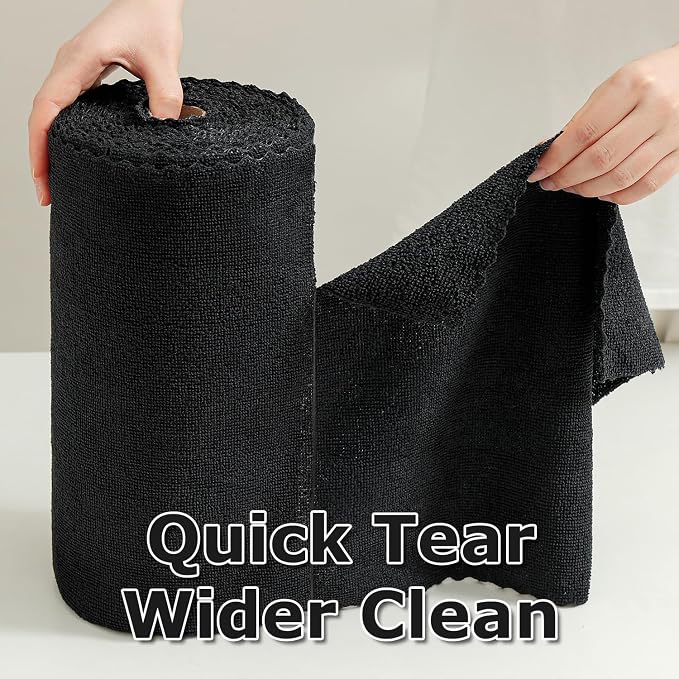 80 Pack Microfiber Cleaning Cloth Roll Reusable Paper Towels 12"x12" Black Tear - Image 3