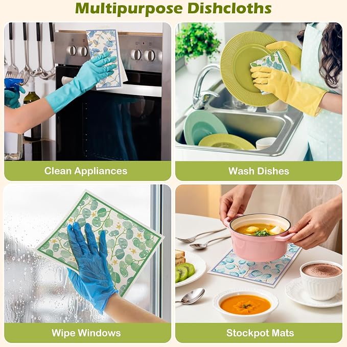 6 Packs Swedish Paper Cloths for Kitchen, Reusable Paper Towels Washable Dish - Image 7