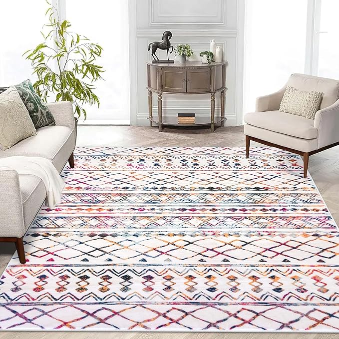 KUTA 5x7 Living Room Rug, Moroccan Large Multi-Color Area Rugs Washable Boho Non-Slip, Ultra Soft Geometric Traditional Farmhouse Carpet for Living Dining Room Bedroom Dorm Office Home Décor