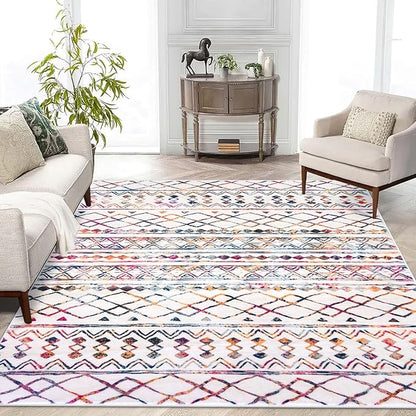 KUTA 5x7 Living Room Rug, Moroccan Large Multi-Color Area Rugs Washable Boho Non-Slip, Ultra Soft Geometric Traditional Farmhouse Carpet for Living Dining Room Bedroom Dorm Office Home Décor