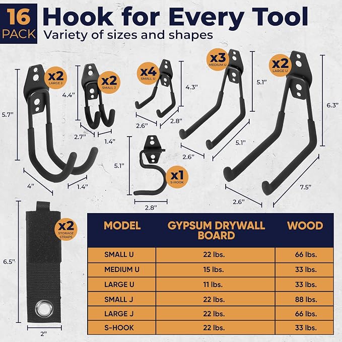 16 Pack Steel Heavy Duty Garage Hooks Storage Hooks - Image 2