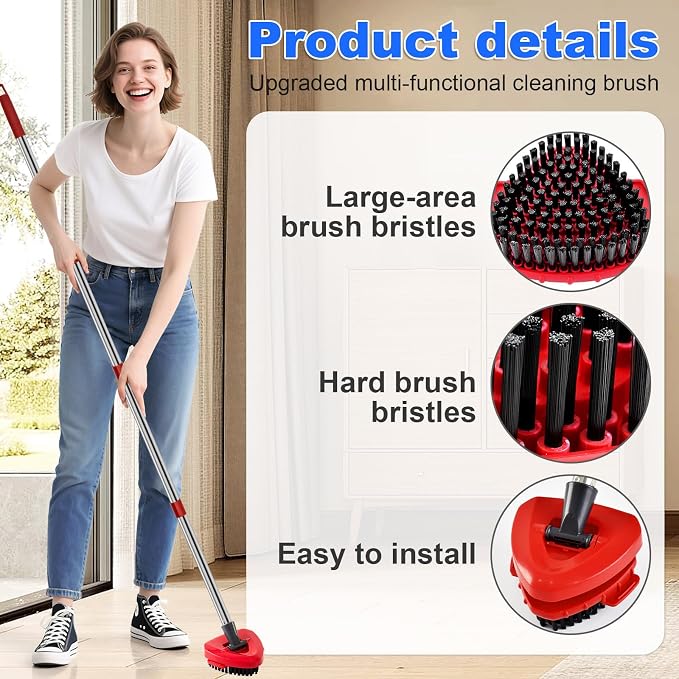 4-Section Stainless Steel Spin Mop Handles, Mop Base & Upgrade Scrub Brush Combo - Image 4