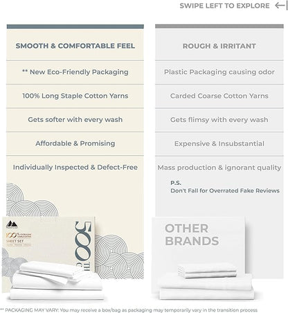 Mayfair Linen 100% Cotton Sheets California King Size Bed Set - 500 Thread Count Sheets Cal King Size 4 PC Set (White), Soft, Cooling, Hotel-Quality 16" Deep Pocket Cotton Bedsheet for Hot Sleepers