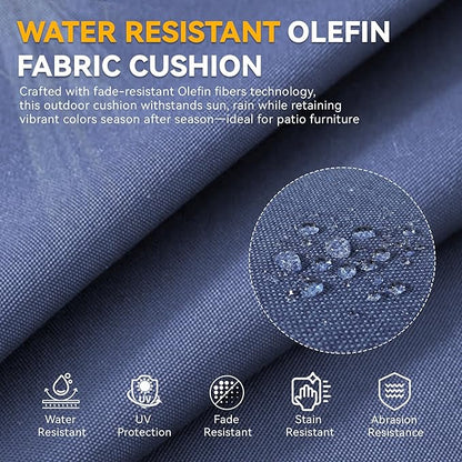 Outdoor Cushion Set for Furniture Patio Furniture, UV Resistant, Water Resistant - 6 Inch Thick Foam Garden Cushions– 24x24 Inch Patio Seat Covers for Chair/Sofa/Couch | Blue | 4-Pack |