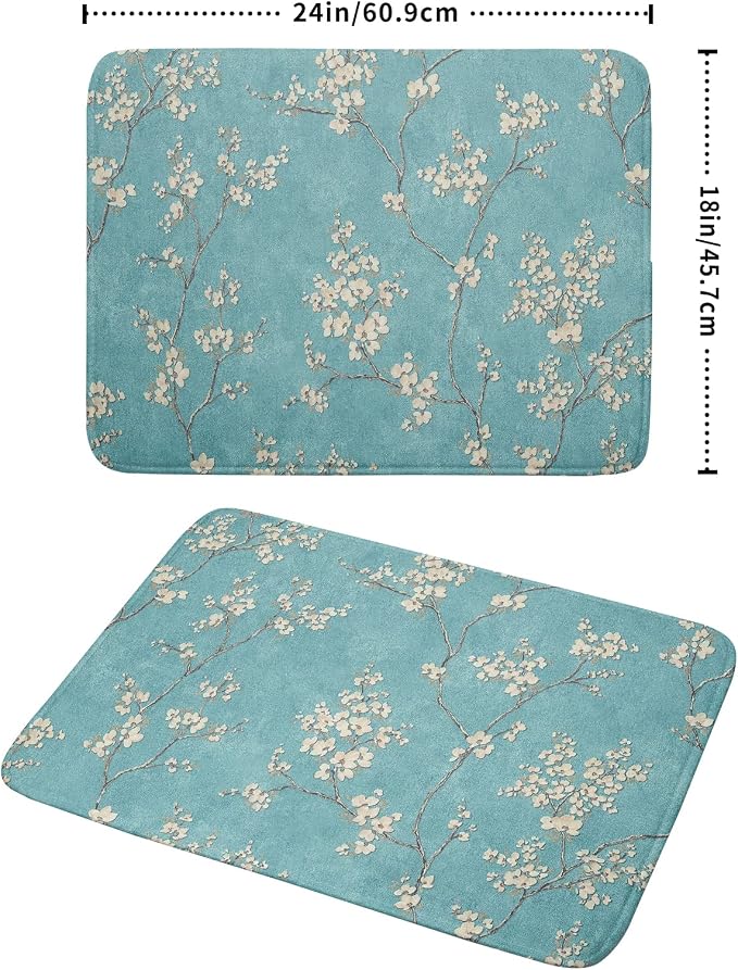 Teal Turquoise Dish Drying Mat for Kitchen Counter Spring Floral Drying Mat 18 - Image 2
