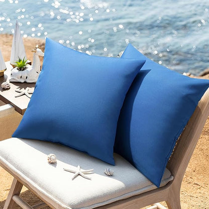 Phantoscope Pack of 2 Premium Dual Usage Outdoor Pillow Inserts, Waterproof Throw Pillows No Cover Needed, Colorful Decorative Couch Sham Cushion Stuffer Patio Couch Tent, Blue 20 x 20 Inches