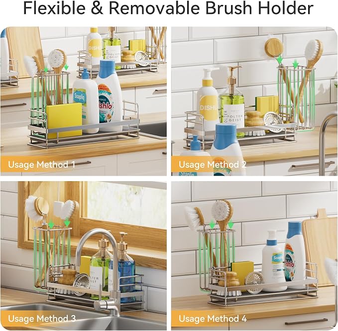 Yofidra Sink Caddy with Stone Drying Tray: Stainless Steel Soap Dispenser - Image 3
