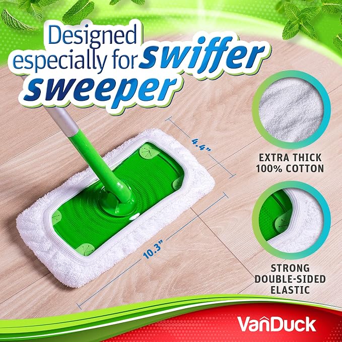 VanDuck Reusable 100% Cotton Mop Pads, Terry Cloth Mop Covers Washable - Image 3
