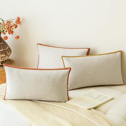 a moment Loop Yarn Linen-Like Pillow Cover Natural Soft Decorative Throw Pillow Case Farmhouse 12x20 Inch, Bohemian Textured Cushion Cover for Sofa Bed, Wrinkle-Resistant Home Decor Orange