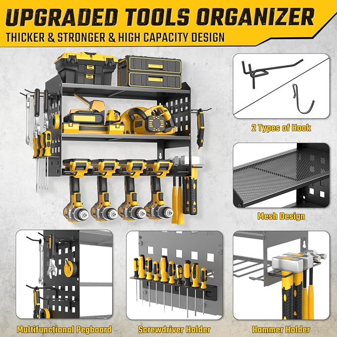 Power Tool Organizer, Heavy Duty Wall Mount Tool Organizer 3 Layers - Image 5