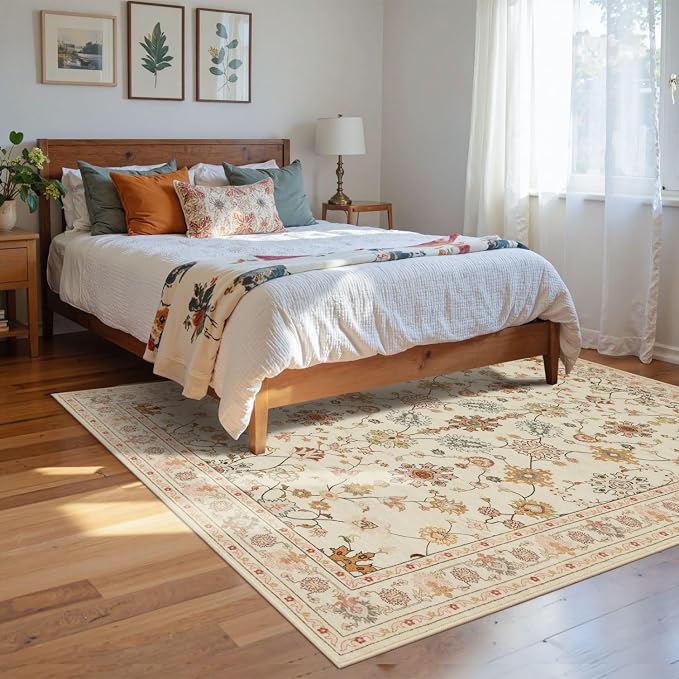 Floral Rug for Living Room Bedroom, 4x6 Washable Rug, Vintage Boho Area Rug - Image 2