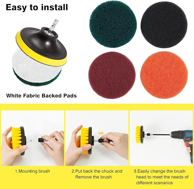 22 Pcs Drill Attachments Set, Scrub Pads & Sponge & Wire Brush, Power Scrubber - Image 4