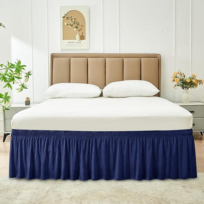 Biscaynebay Wrap Around Bed Skirts for King & Cal King Beds 15" Drop, Navy Adjustable Elastic Dust Ruffles Easy Fit Wrinkle & Fade Resistant Silky Luxurious Fabric Machine Washable