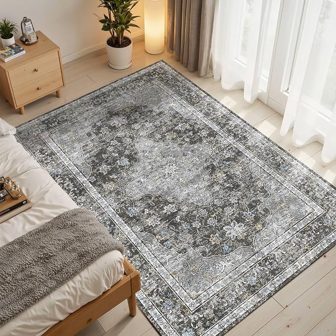 4x6 Area Rugs for Living Room, Small Washable Black Rugs, Entryway Non Slip Rug - Image 3