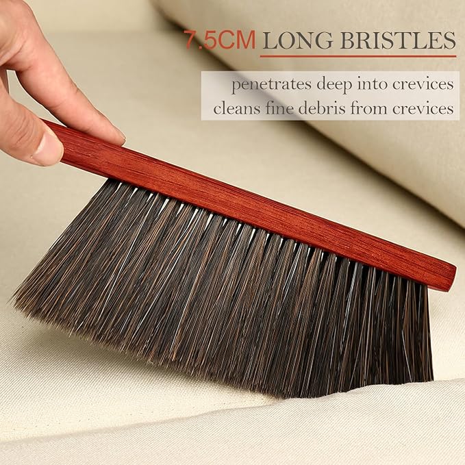 Hand Broom Counter Brush with Wood Handle Soft Bristle Dusting Brush - Image 2