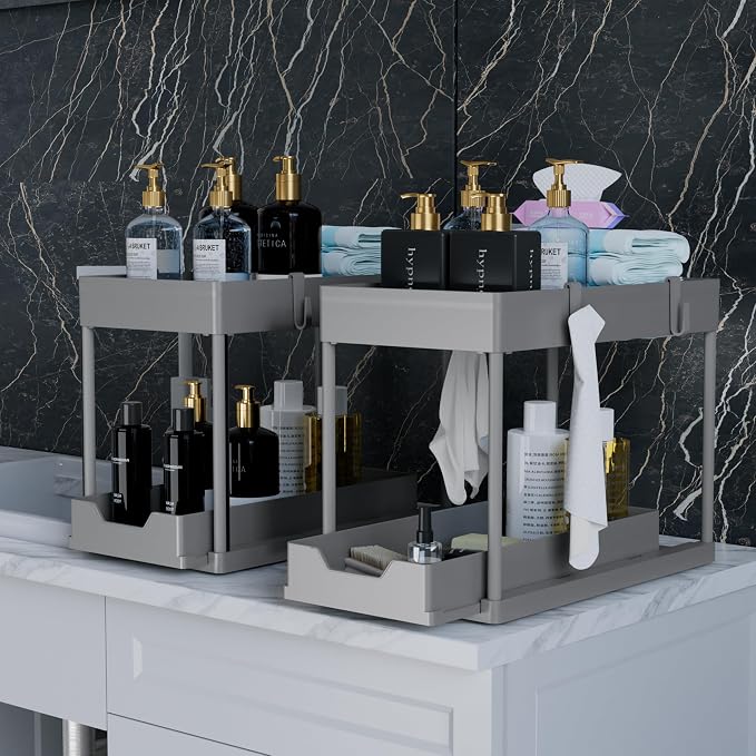 DEKAVA Under Sink Organizer 2 Pack，Bathroom Cabinet Organizer，2 Tier Sliding - Image 4