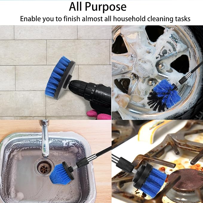 8 PackDrill Brush Attachment Set, 1/4in Power Scrubber Brush + Extend Long Rod - Image 7