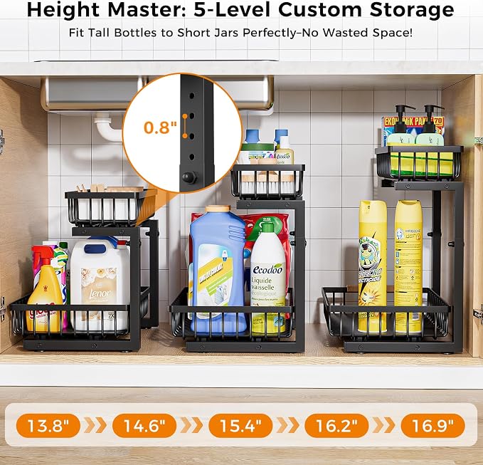 Under Sink Organizer, 2 Pack 2 Tier Under Sink Organizers and Storage, Slide - Image 4
