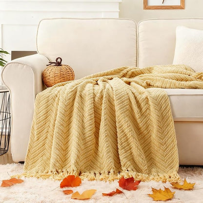 BATTILO HOME Gold Throw Blanket for Couch, Fall Decor Blankets & Throws, Fall Throw Blanket for Autumn Halloween Decoration, Yellow Throw Blankets for Bed Sofa, 50"x60"
