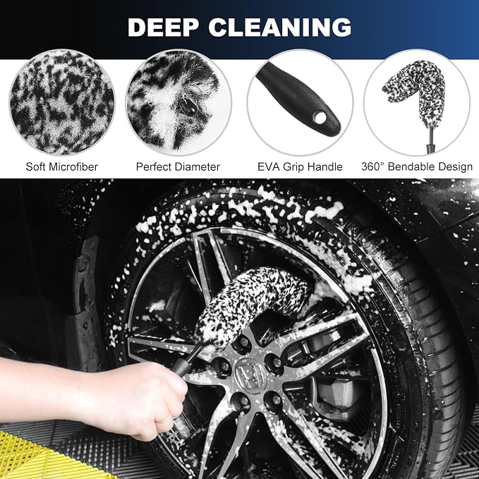Car Wheel & Tire Brush Set, Wheel Cleaner Brush, Soft & Stiff Bristle Cleaning - Image 3