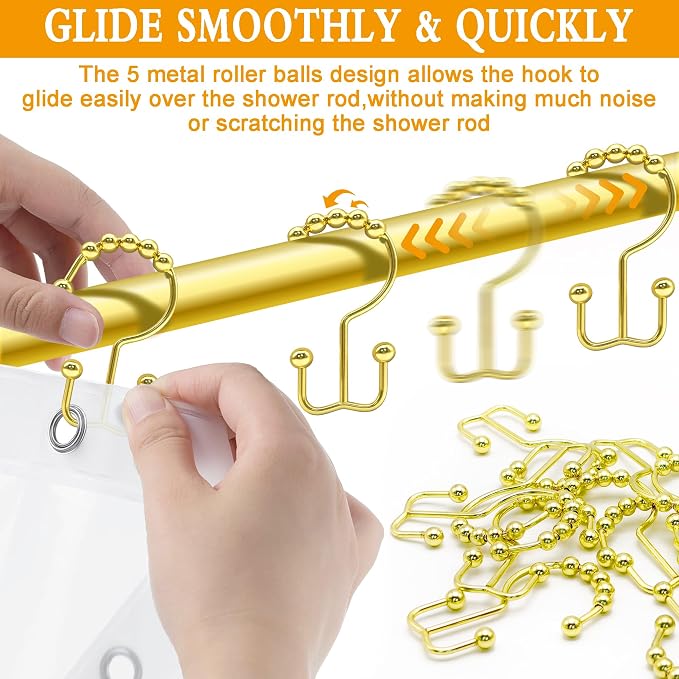 Shower Curtain Hooks, Free Sliding Double Shower Hooks - Image 3