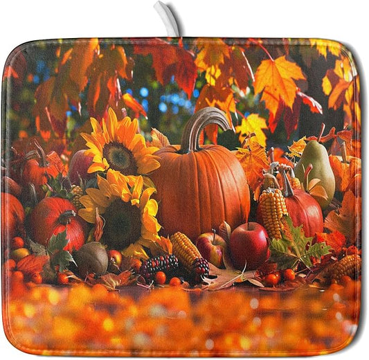Fall Harvest Pumpkin Dish Drying Mat by Anyako