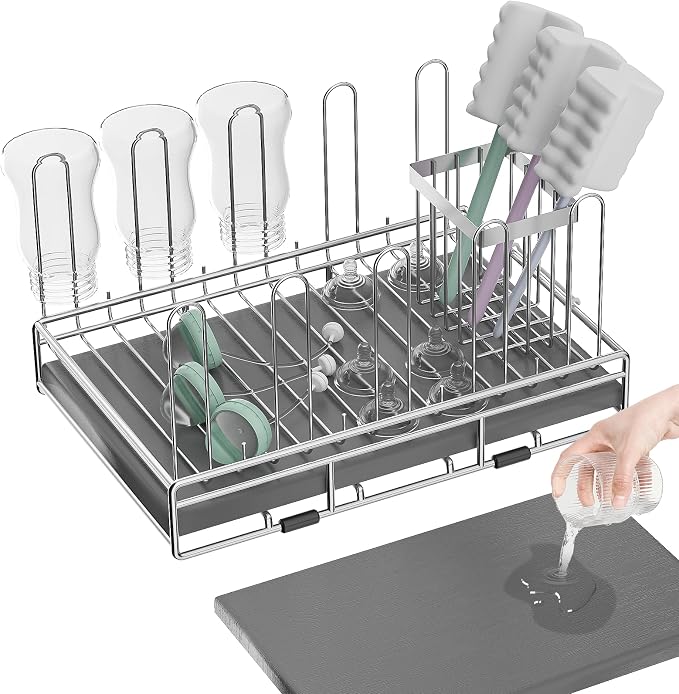 Baby Bottle Drying Rack Organizer Stainless Steel Large Countertop Glass Water by chilinii