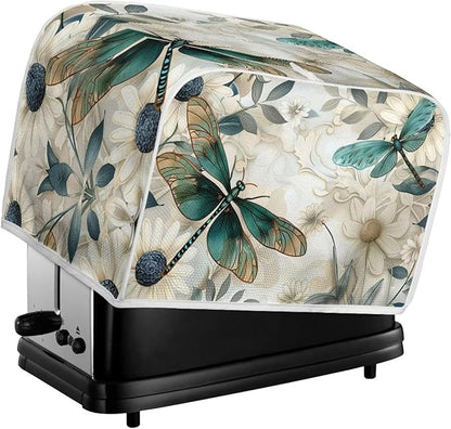 Dragonfly Daisy Toaster Cover 4 Slice Stain Resistant Bakeware Covers，Washable Kitchen Broiler Organizer Bag Fit for Most Standard Toasters, Machine Covers