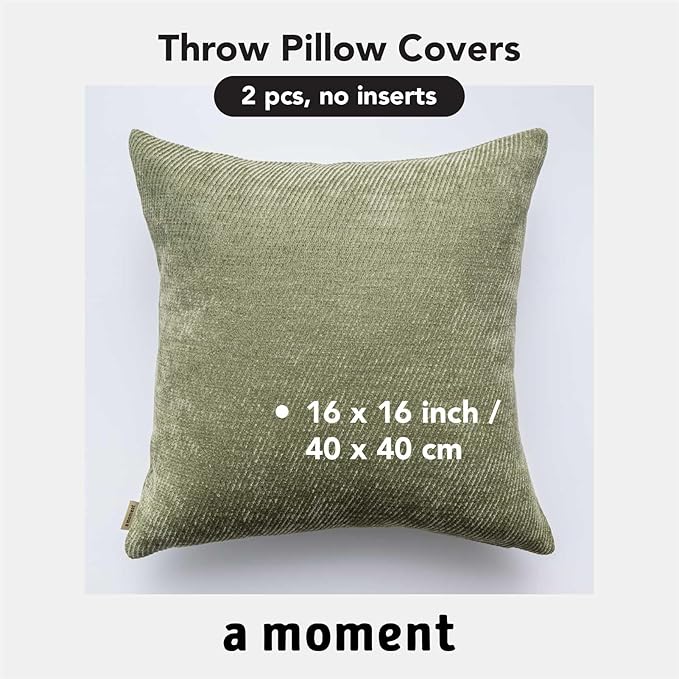 a moment Pack of 2 Decorative Chenille Throw Pillow Covers with Twill Cushion Covers for Sofa Living Room Couch Bed 16x16 Inch Moss Green